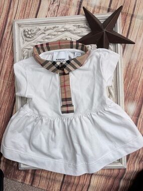Burberry White Baby Dress with Iconic Beige Check Accents